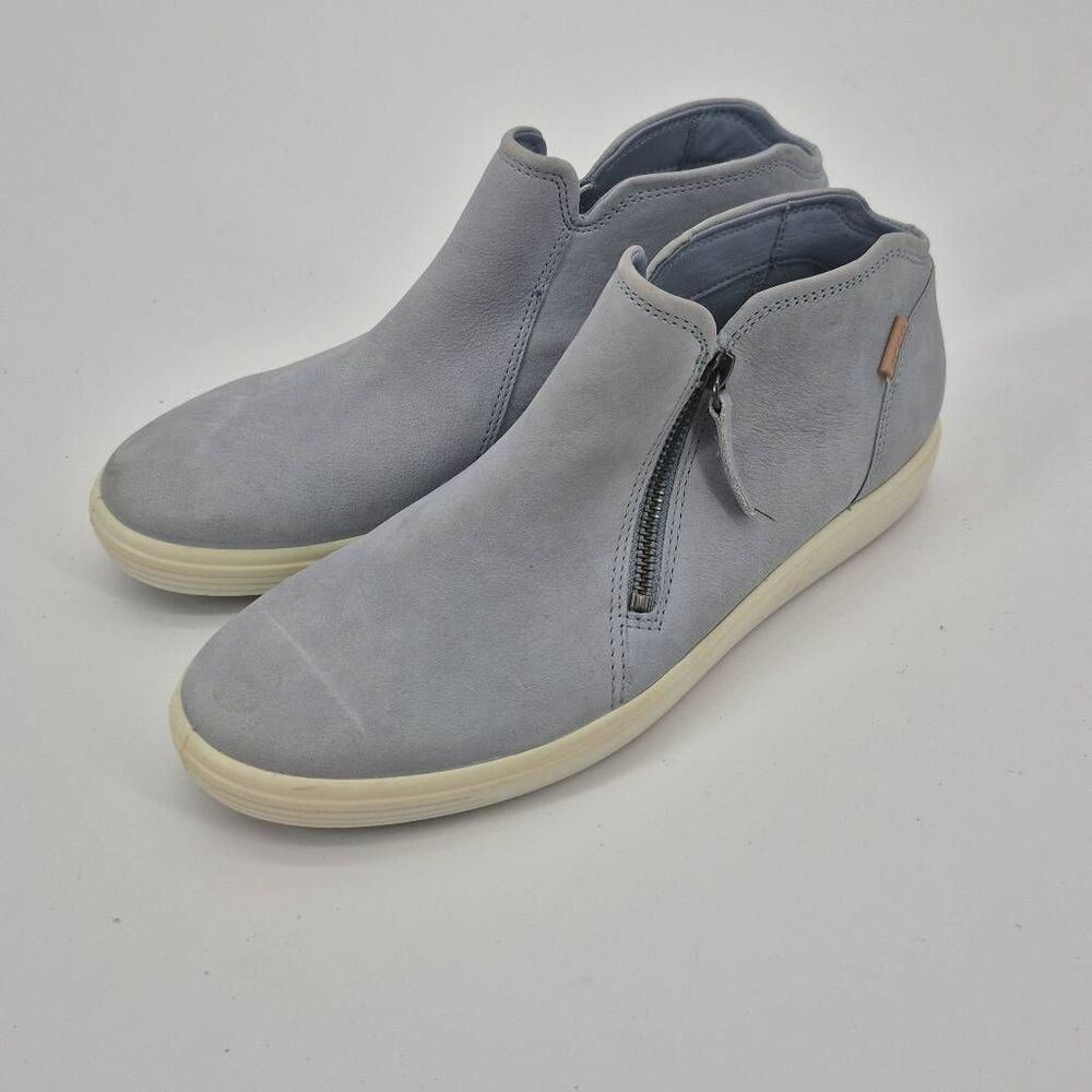 ECCO Soft Women’s Zip Booties Blue Nubuck Leather Size 10